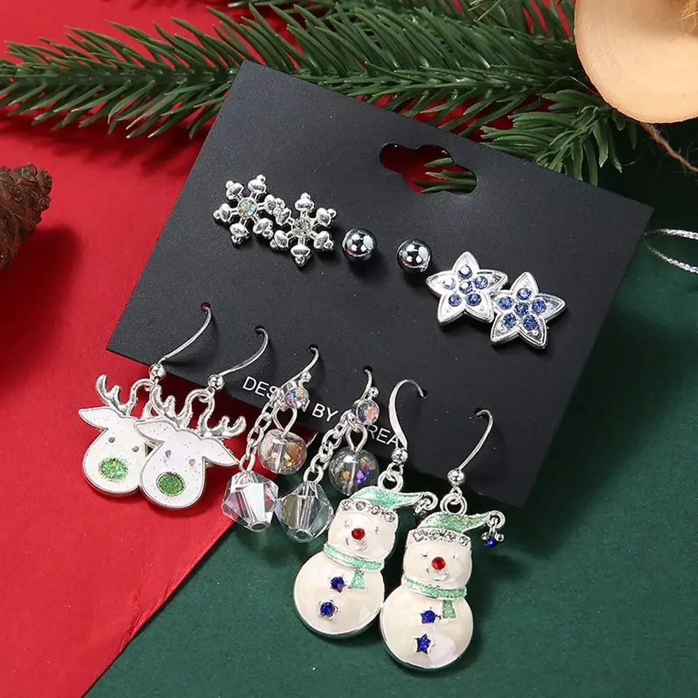 Fashion Cartoon Christmas Earring Set Rhinestone Snowman Stud Earrings for Women New Year Gifts