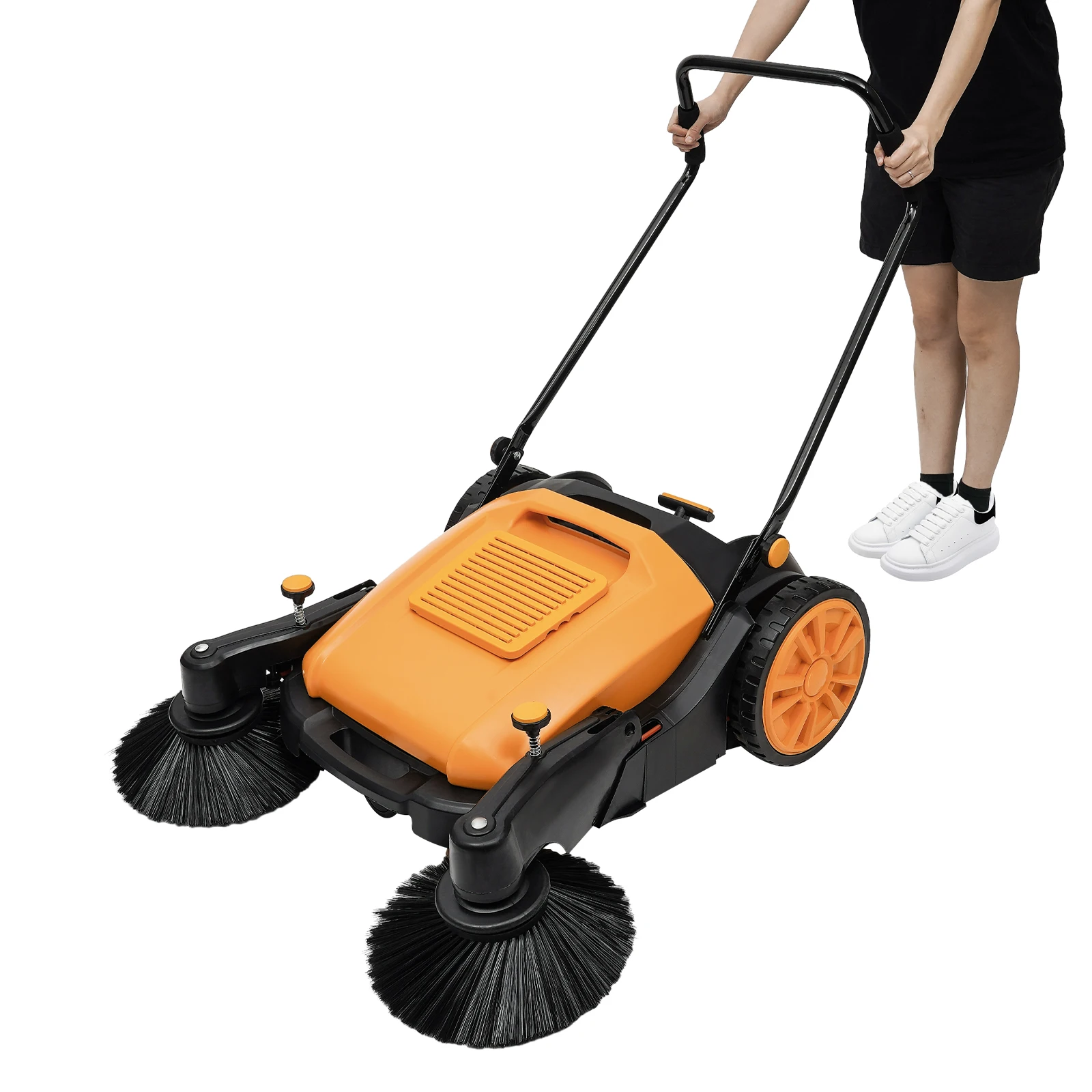 

Ручная подметальная машина, 41-дюймовая ручная подметальная машина для пола, низкопрофильная подметальная щетка, без электричества, для склада, гаража