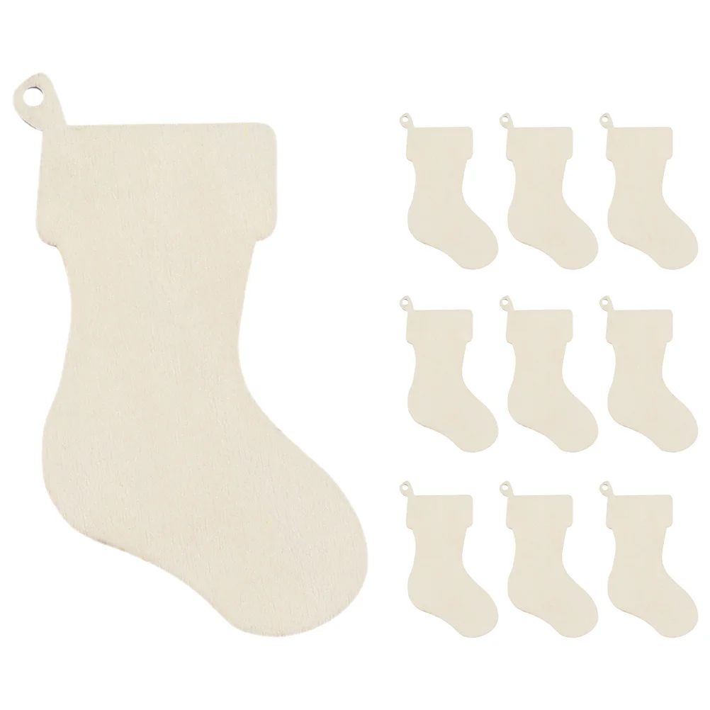 

10Pcs Christmas Stocking Wooden Blank Unfinished Ornaments Twines DIY Hanging Decorations Xmas Tree Crafts Party Supplies