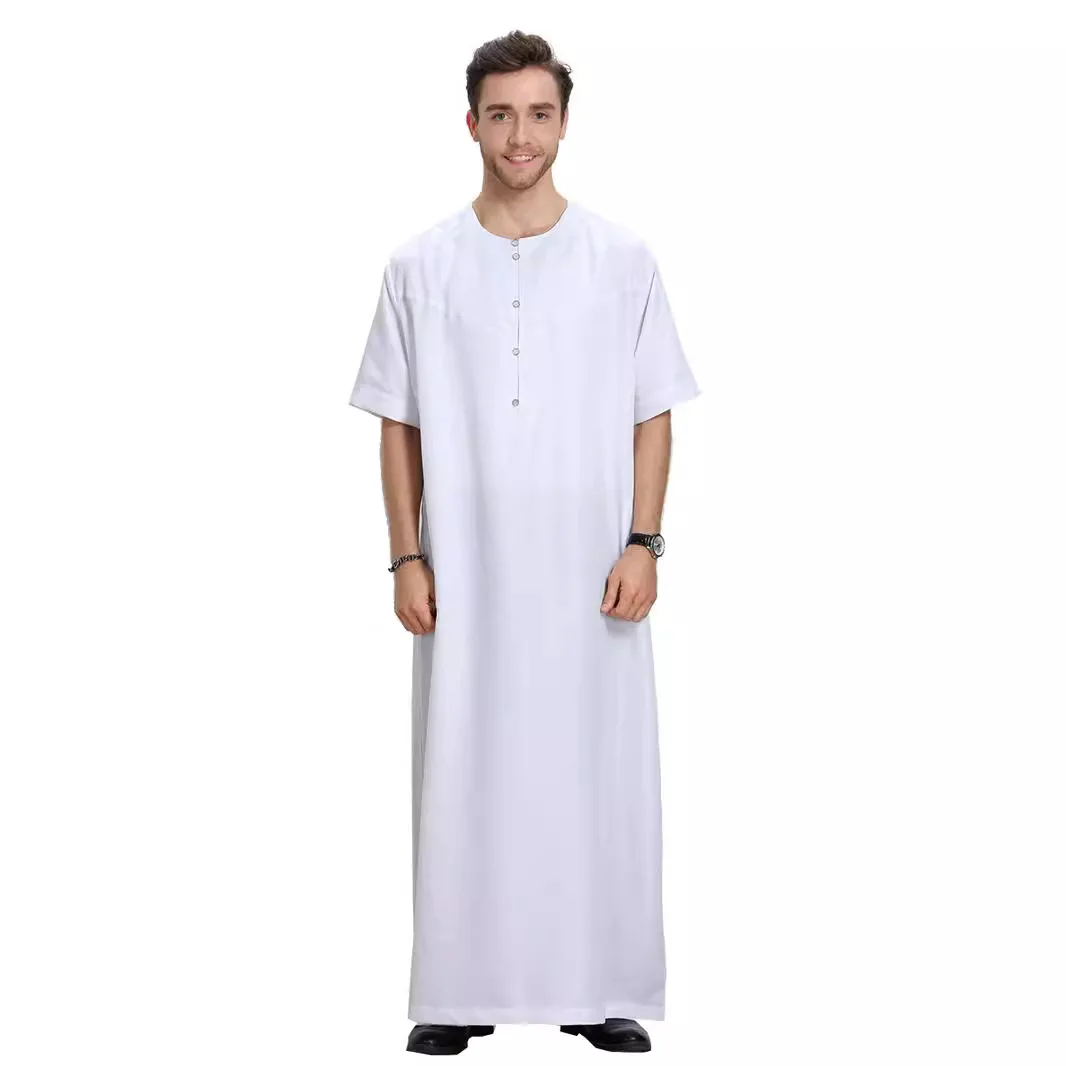 Kaftan muçulmano de manga curta masculino, caftan islâmico, monocromático, Oriente Médio, Dubai, vestes casuais, moda masculina, novo estilo