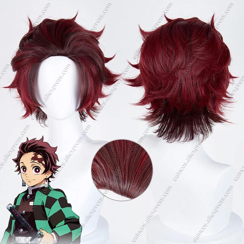 

Парик для косплея Танджиро Камадо, 32 см, разноцветные короткие термостойкие синтетические волосы