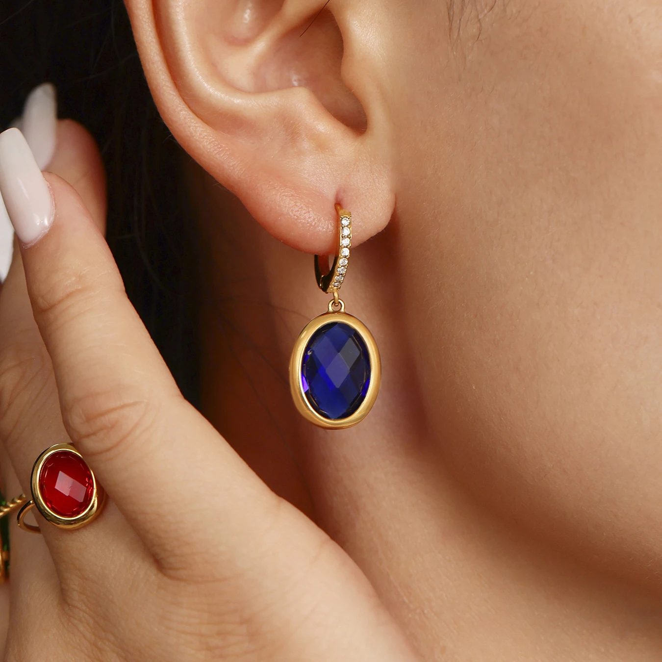 Nivora Shine Oval Glass Drop Earrings For Women Stainless Steel Zircon Hypoallergenic Wedding Engagement Women Earrings Jewelry