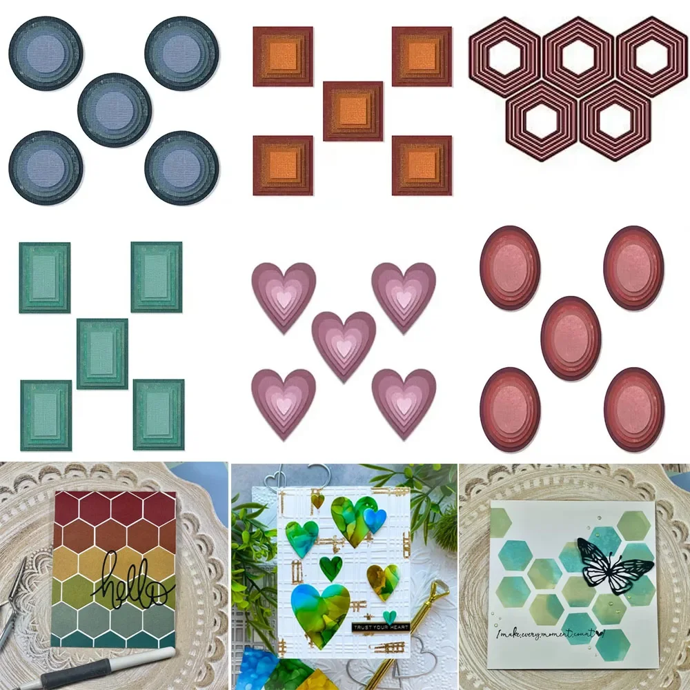 Gestapelte Kreise Quadrate Rechtecke Herzen Oval Metall Stanzformen Set für DIY Scrapbooking Papier Dekoration Karten Handwerk machen