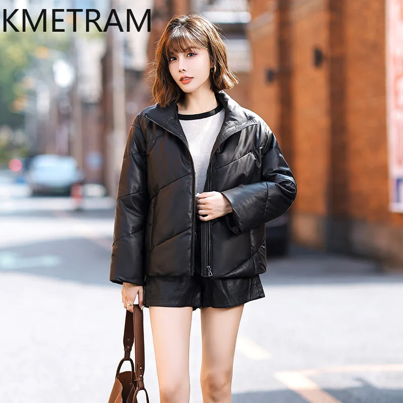 100% シープスキンダウンコート女性ルーズショート本革フグジャケット 2025 冬服女性アウター Куртка Женская