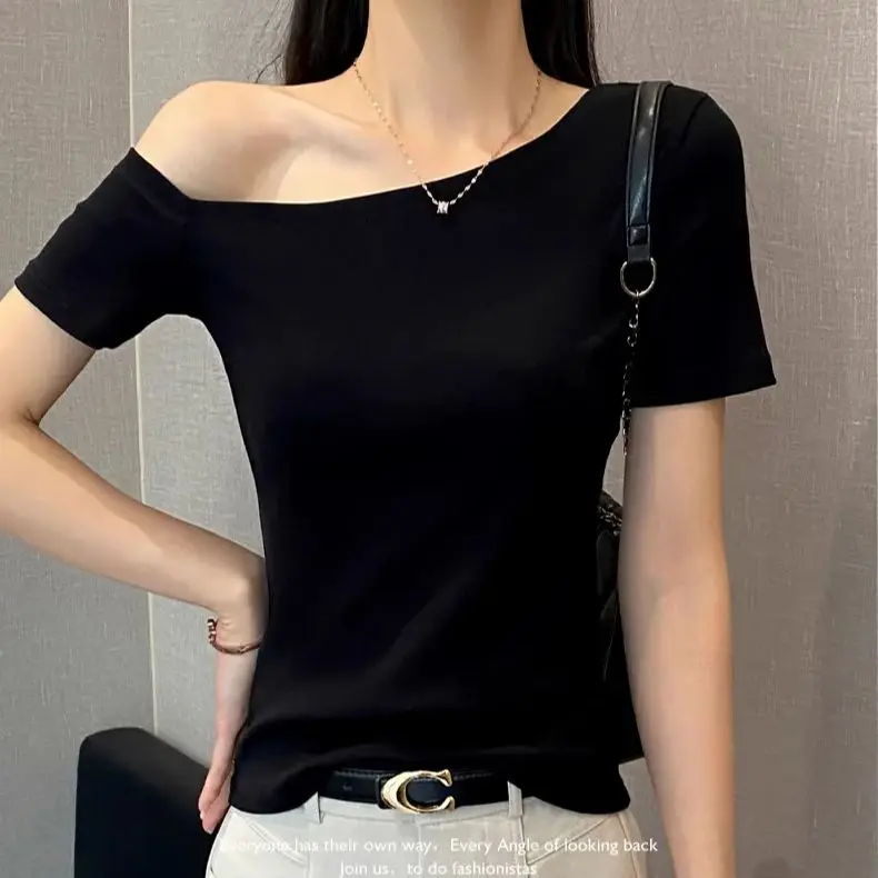 

Women's V-neck Short-sleeved T-shirt Slim-fit Base Layer, Slimming Top Soft Stretchy Ribbed Knit
