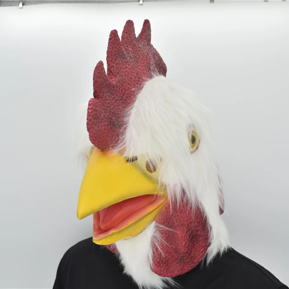 

Latex Realistic Adorable Unique Rooster Mask, Funny Fluffy Headgear Dress Up, Halloween Christmas Cosplay Costume Props, Club R