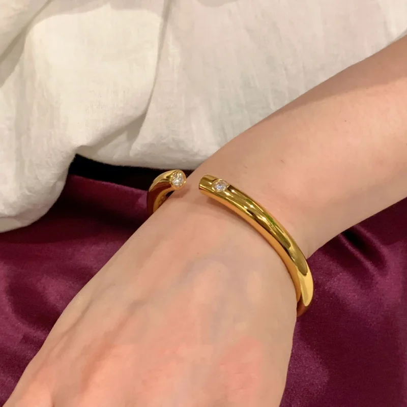 Bellux 925 Silver Synthetic Zircon Bracelet Moissanite Diamond Pink Blue Yellow Gold White Gold Hollow Smooth Open Bangle