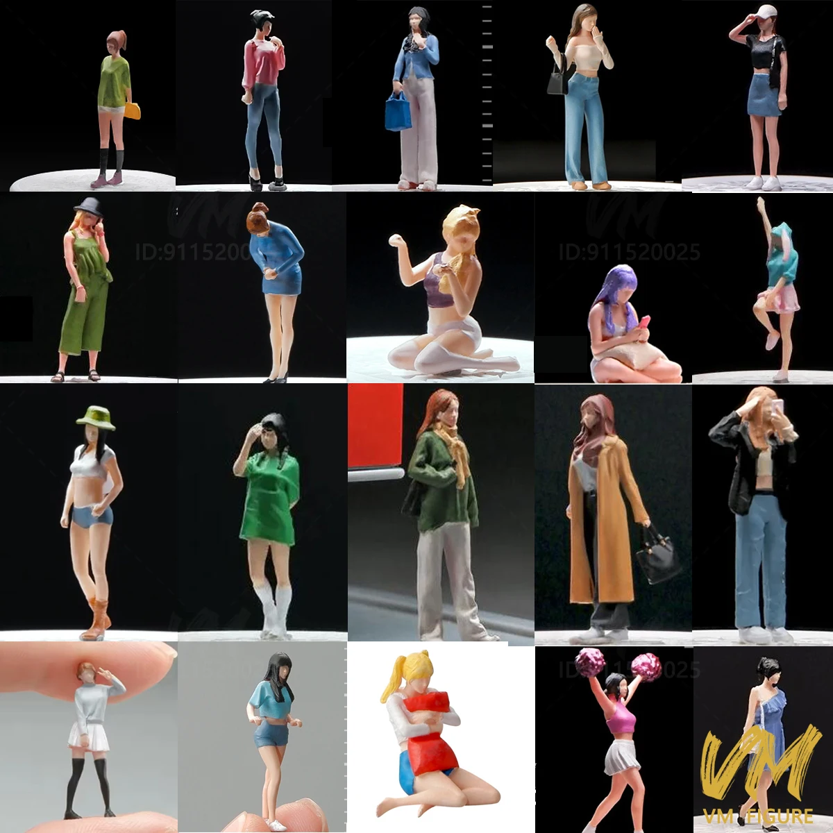 Malowane Miniatury 1/64 Dziewczyna z Torbą Para Zaręczynowa Cheerleaderka Płaszcz Trencz Tańcząca Królicza Kobieta Rekwizyty Sceniczne Figurka Model Zabawka