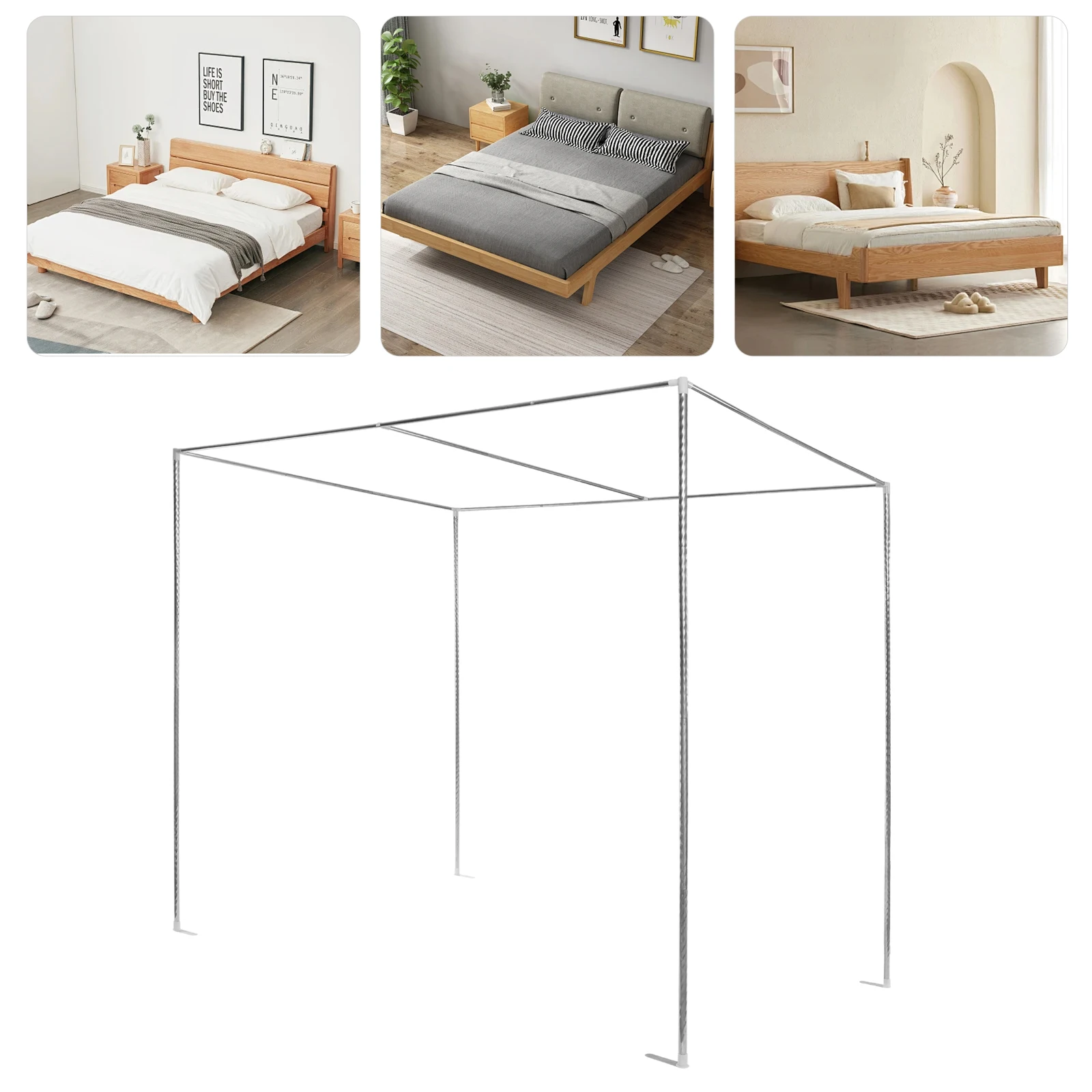 

6.56ft/4.92ft Stainless Steel Bed Net Stand Mosquito Net Frame Silver Metal Bed Frame with Extended Feet for Home Dormitory