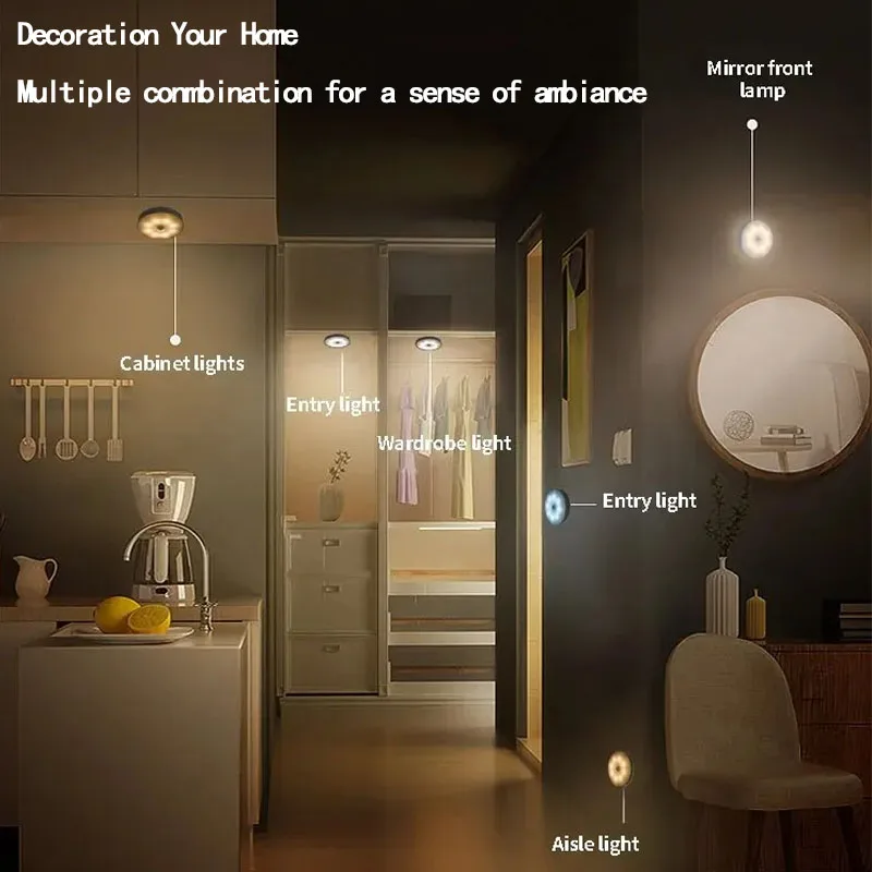 LED Night Light with Motion Sensor Magnetic Body Sensor Light USB Rechargeable Home Bedroom decoration Wine Cabinet Wardrobe