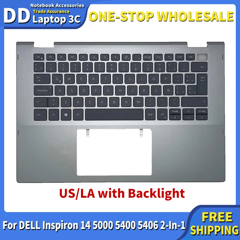 NEW Laptop US/Latin Keyboard For DELL Inspiron 14 5000 5400 5406 2-In-1 With Backlight Palmrest Upper Cover Top Case Gray 0X46H3