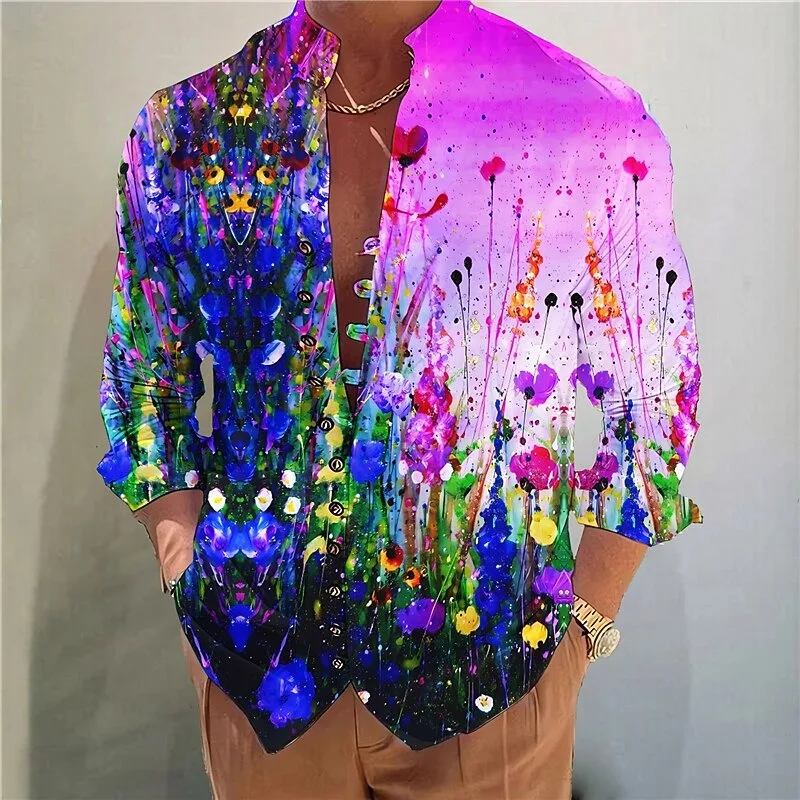

Trendy men's long sleeved shirt, casual and comfortable, digital printing, fashionable and cool, street outdoor, soft fabric