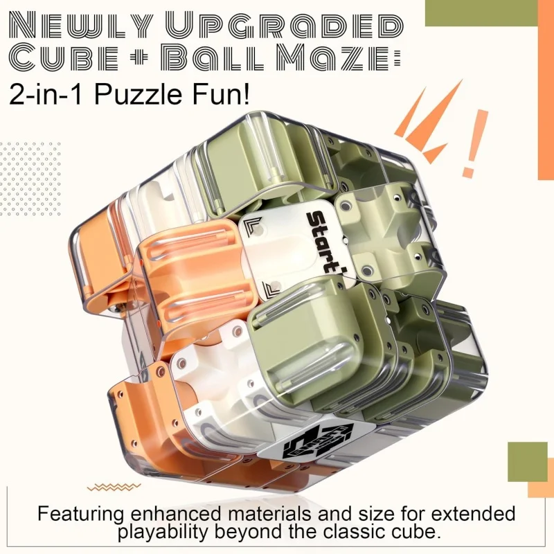 Rolling Cube Puzzle Transparent Magnetic Maze Cube Brain Teaser Fidget Toy for Adults Stress Relief Puzzle for Home Office