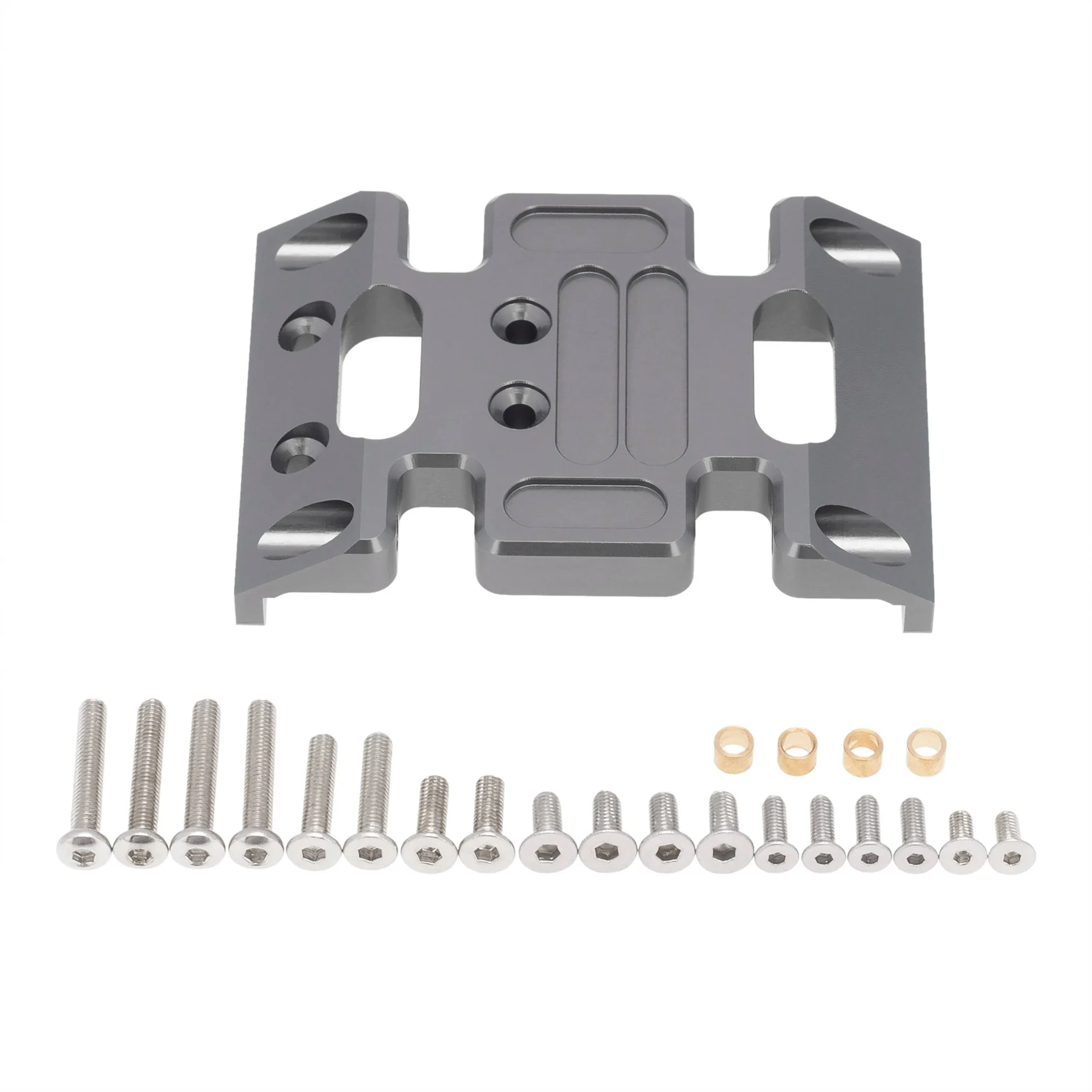 

-A12R 2 Set Gearbox Mount Transmission Holder Chassis Center Skid Plate For Axial SCX10 90027 1/10 RC Crawler,Gray & Silver