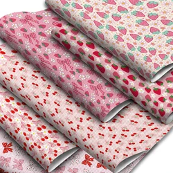 Strawberry Cherry Fruit Prints Faux leather for Hairbows DIY Handmade Materials