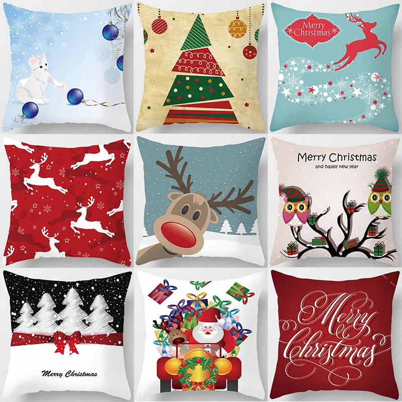 Christmas  Reindeer Christmas Trees  Pillow Covers Short Plush High Quality Thick Two Sides Printed Pattern Pillow Cases