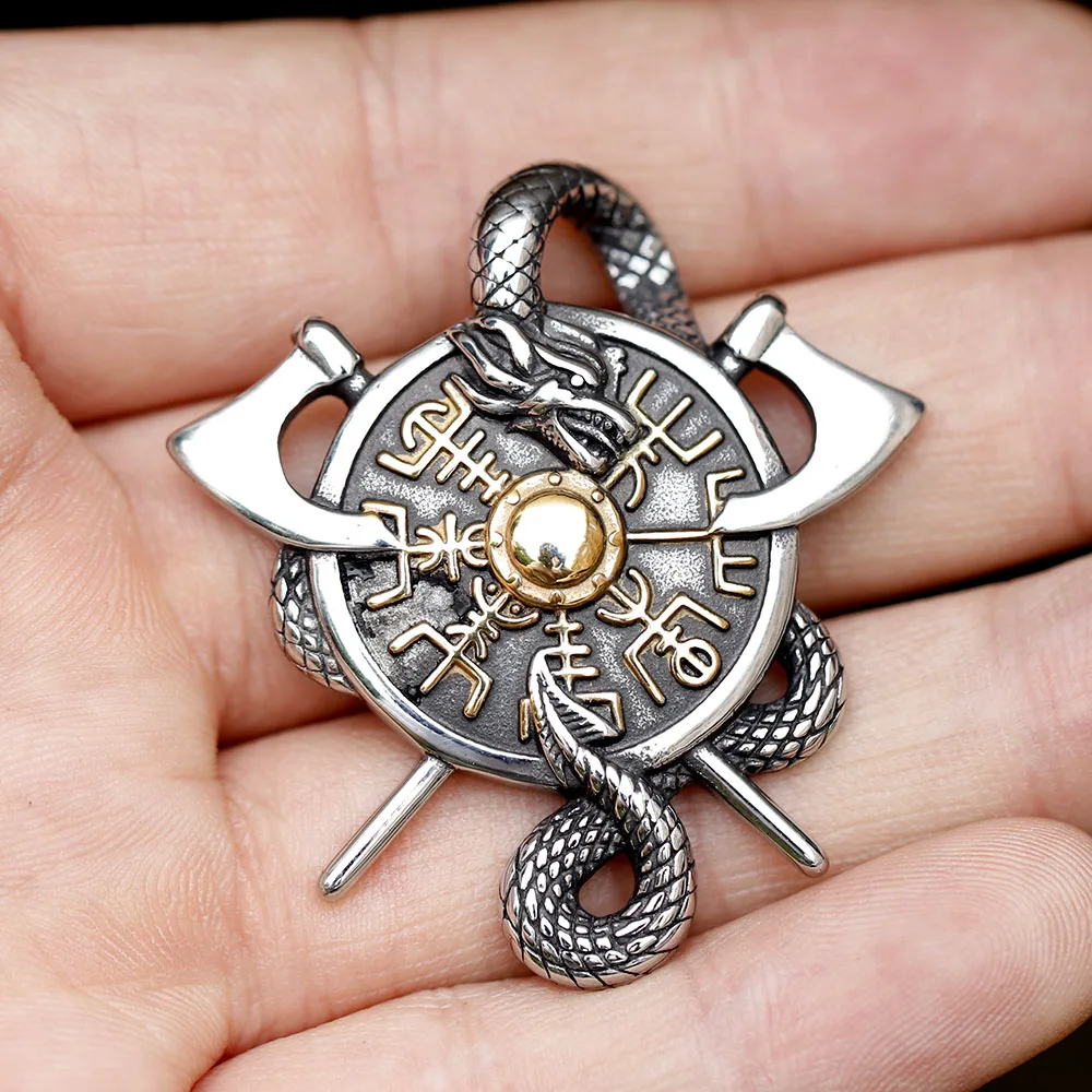 2023 New Fashion Viking  dragon Vegvisir amulet Pendant for man stainless steel jewelry for gift free shipping