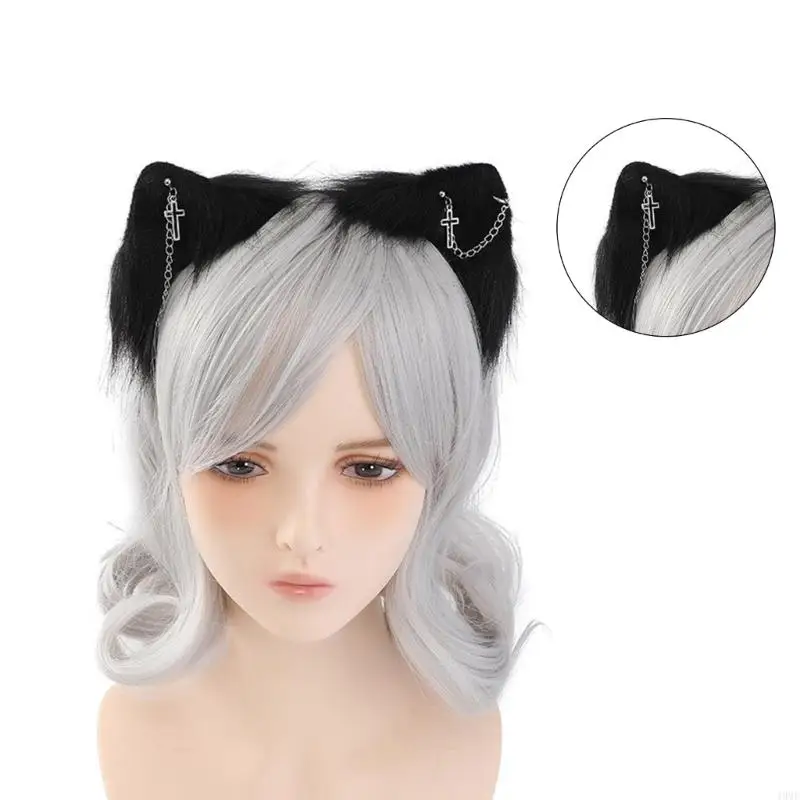 49mf fauxfurs Ear Hairhoop สำหรับผู้หญิงสวมบทบาทหญิงสาวใช้ผ้าโพกศีรษะปาร์ตี้ชุดแต่งกายสาวชุดคอสเพลย์หญิงสาว