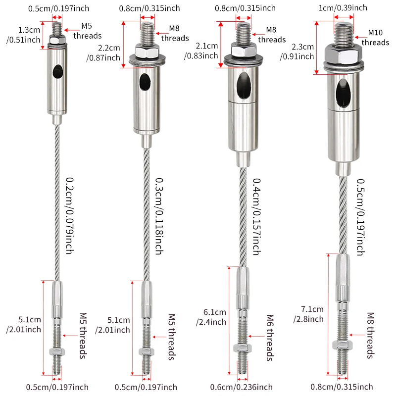 Zdjęcie 3: Kabel ze stali nierdzewnej 304 o średnicy 2mm/3mm/4mm/5mm, z mocowanymi linami, złączkami śrubowymi i regulowanymi linami do zawieszania.