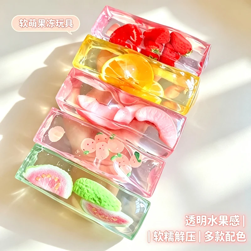 Kawaii Transparent Fruit Ice Cube Squishy Toy Sensory Stress Relief Toy Kids Adults Party Birthday Surprise Desk Decor Gift