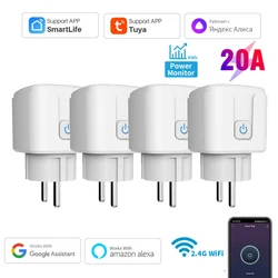 Enchufe inteligente Tuya 16A,20A, enchufe WiFi, función de sincronización de monitoreo de energía de la UE, funciona con Alexa, Google Home, Alice, Smart Life Home