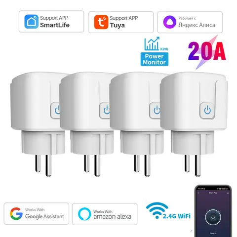 Tuya 16A,20A 스마트 플러그 WiFi 소켓 EU 전력 모니터링 타이밍 기능은 Alexa, Google Home, Alice, Smart Life Home과 함께 작동합니다.