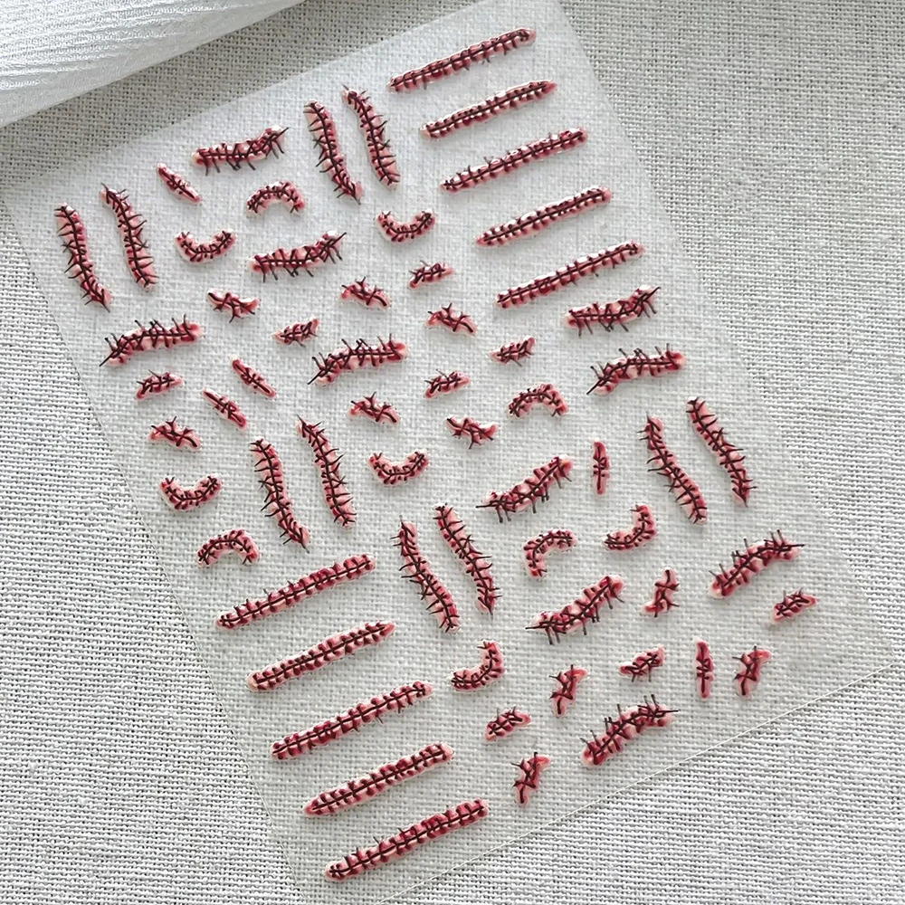 1 Stück 5D Geprägte Blutunterlaufene Augen Nagelaufkleber Horror Gruselige Rote Augen mit Blutrivern Nagelsticker Gothic Halloween Nagelkunst Deko – Detail 10