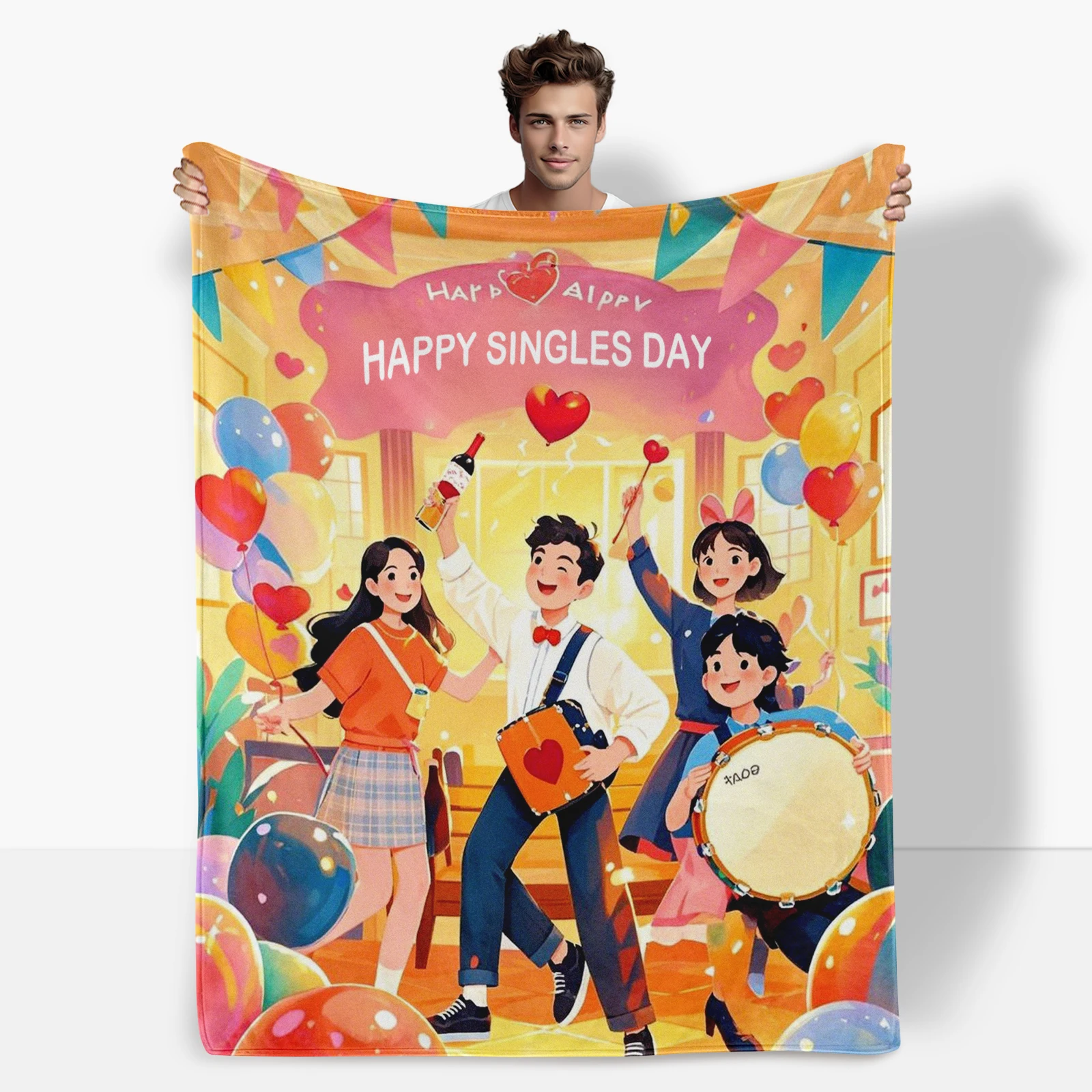 Carefully Selected Cartoon Characters Party Pattern Blanket As A Unique Singles Day Gift For Siblings And Friends