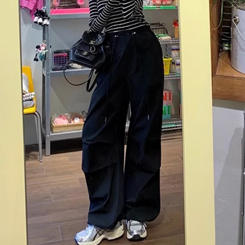 Шикарные винтажные широкие брюки с высокой талией, женские однотонные рабочие брюки, повседневные свободные брюки, весенняя мода