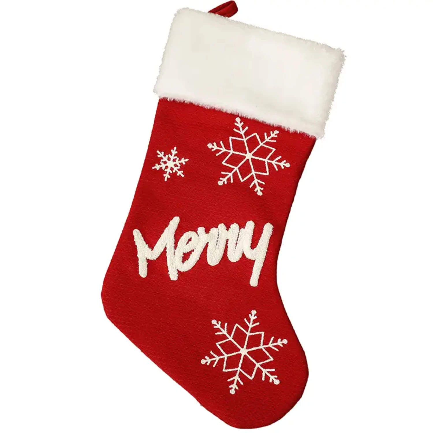 Christmas Stocking , 18.5 Inches Red Xmas Stocking With White Soft Plush Cuffs, Christmas Decorations Stocking With Merry Or Joy