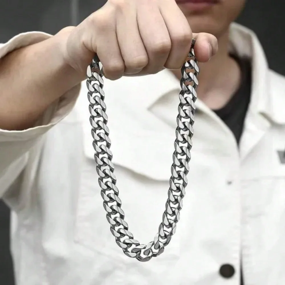 1pc Men\'s Stainless Steel Chain Necklace, Unisex Hip Hop Neck Chain Necklaces