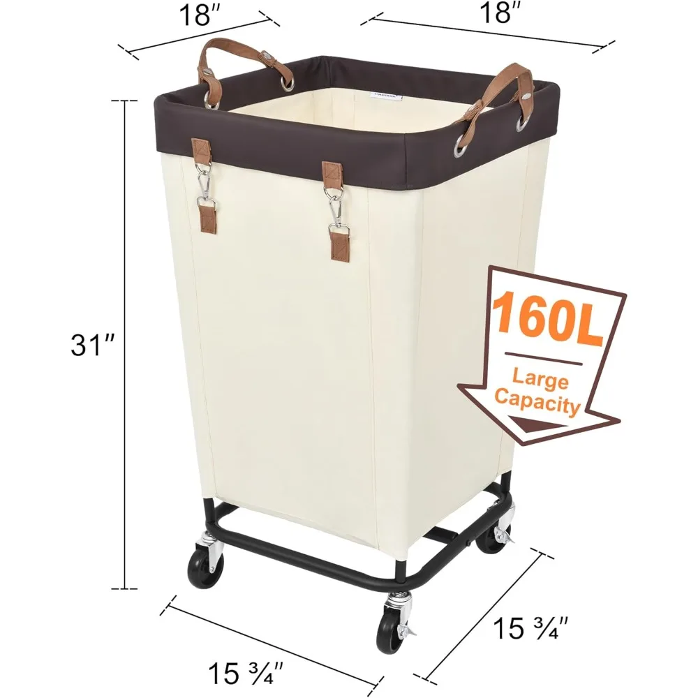 Laundry Basket with Wheels, 160L Rolling Laundry Basket, Dirty Laundry Basket Hotel, Home, 1 Pack