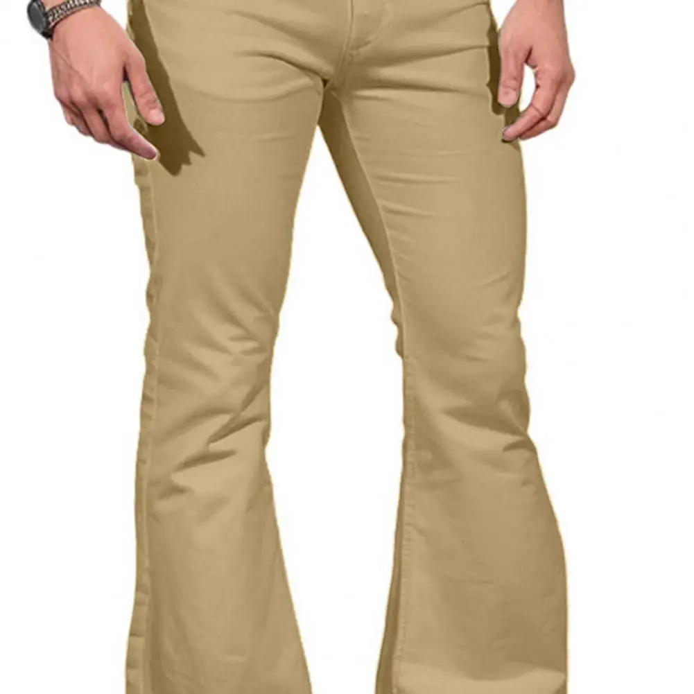 Calça larga vintage masculina, calça justa, cintura média, fundo de sino, elástica, monocromática, elegante