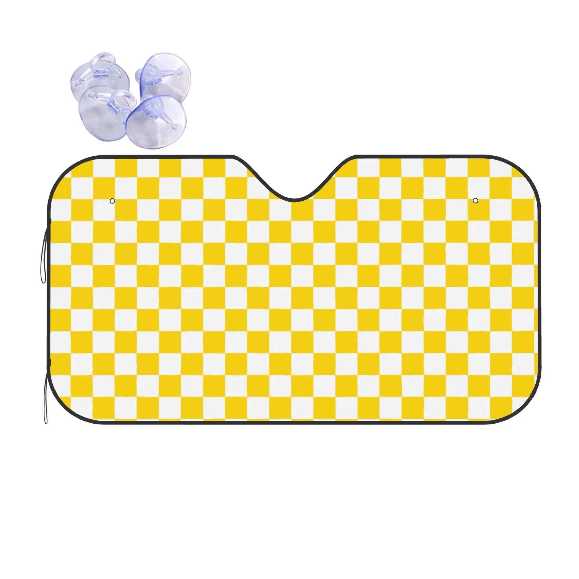 Car Front Windshield Sun Visor HWhite Gold Yellow Checkerboard Plaid UV Protection Car Sun Shade  Covers Car Solar Protection