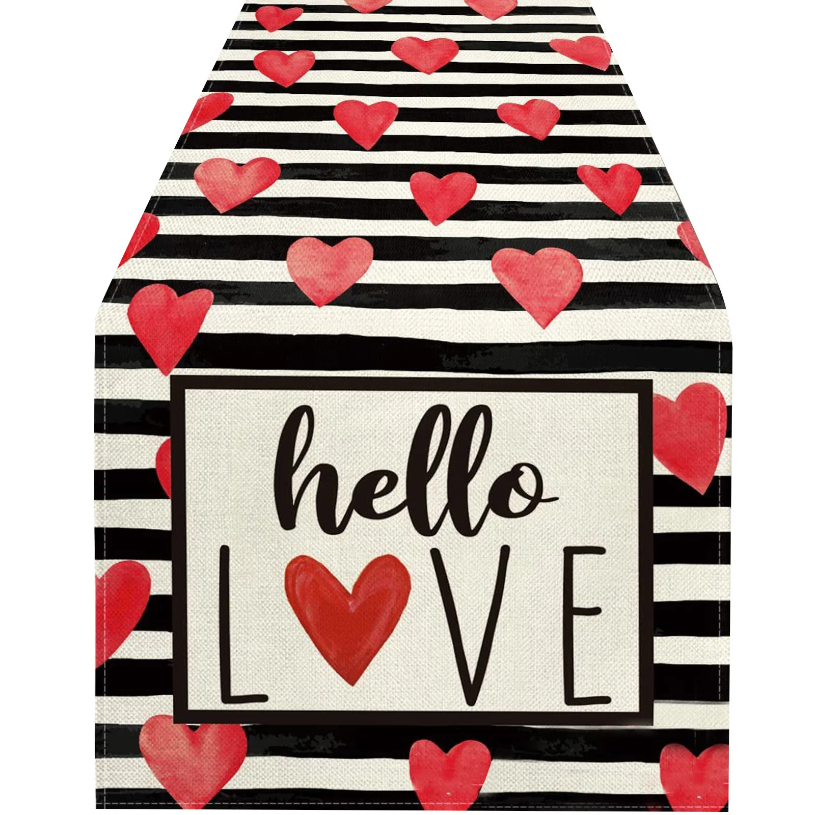 Valentine\'s Day Table Flag Loving Heart Table Runner,Linen Rose Dining Table Decoration For Wedding Bride Party Tablecloth