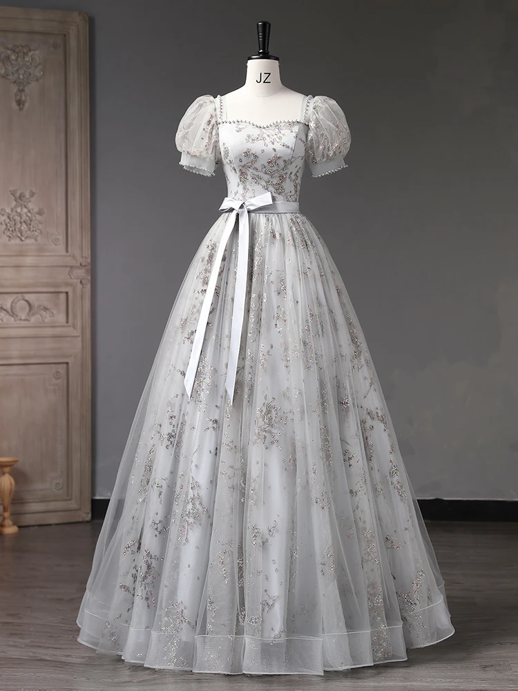 Gray Puff Sleeve Quinceanera Dresses 2023 New Classic Sequin Party Dress Elegant Ball Gown Sweet Prom Dress Customize