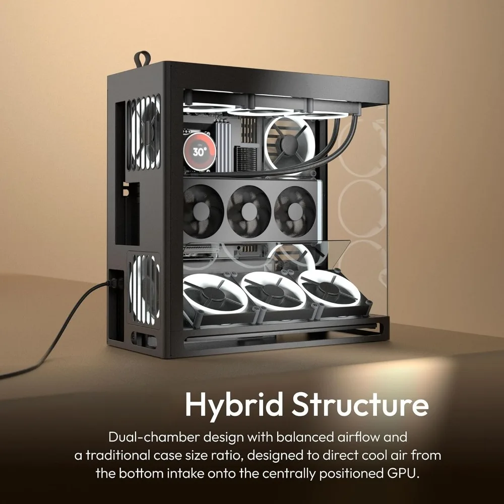 Dual-Chamber Mid Tower ATX PC Case, 11x 140mm Fans & 3X 420mm Radiator Support,SimpliCable Cable Management, PWM Fan Hub