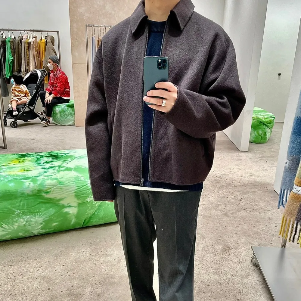 

NIGO Men's Simple Funky Wool Reversible Tweed Short Coat Solid Colour Vintage Trend Loose Silhouette Normcore Jacket #NGTOP11587
