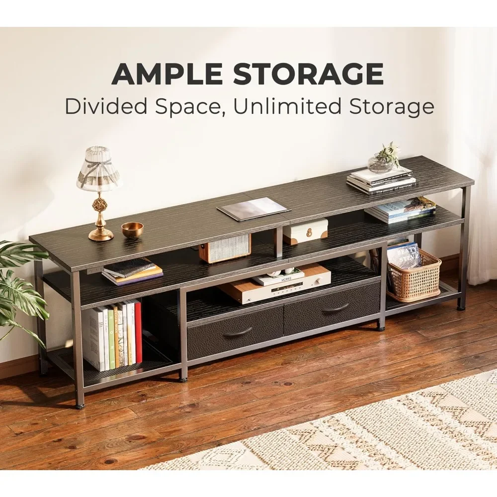 

TV Stand for 65 70 Inch TV, Entertainment Center with Power Outlets and LED Lights, TV Console for Living Room, Media Console