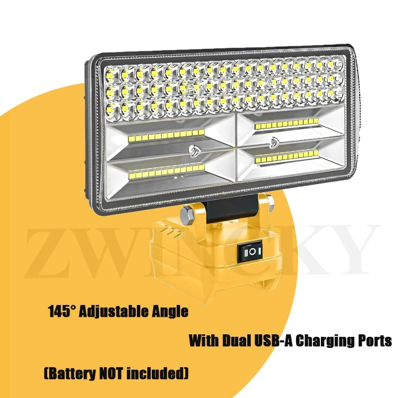 For DeWalt 18V Battery，Cordless Work Light Portable Flashlight LED Lamp Outdoor Emergencies Lighting 2 USB Fish Camping Lights