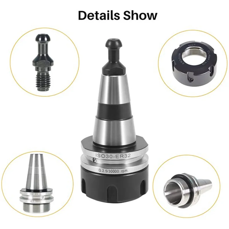 2X Balance Chuck ISO30 ER32 45L Balance Collet Lathe Chuck G2.5 30000RPM CNC Tool Holder Stainless Steel