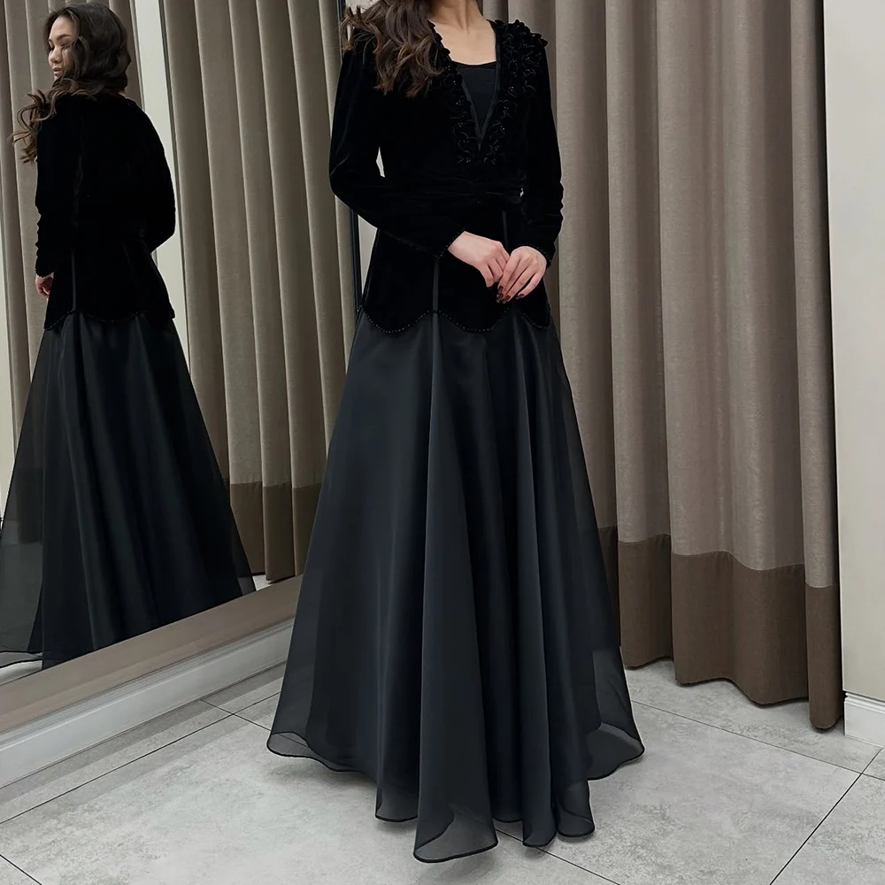 

Вечерние платья трапециевидной формы по индивидуальному заказу, длиной до пола, с квадратным воротником и длинными рукавами, платье для выпускного вечера, модное вечернее платье с цветочным принтом и кристаллами