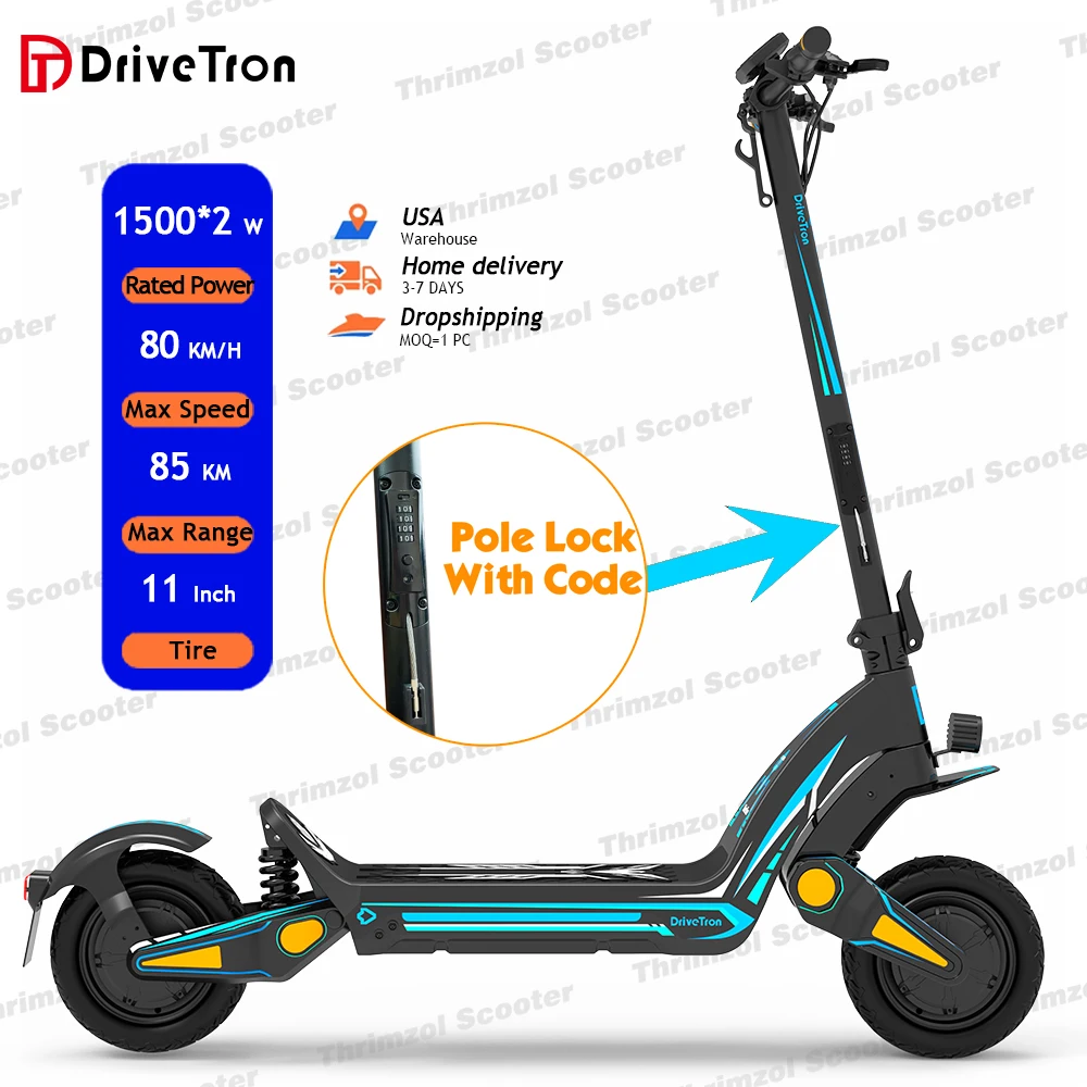 

China DT06 Dual Motor Powerful Adults Scooter 11inch 1900w 3800w 75-85km 60v 18.2A 23.4A All Terrain Electric Scooter with lock