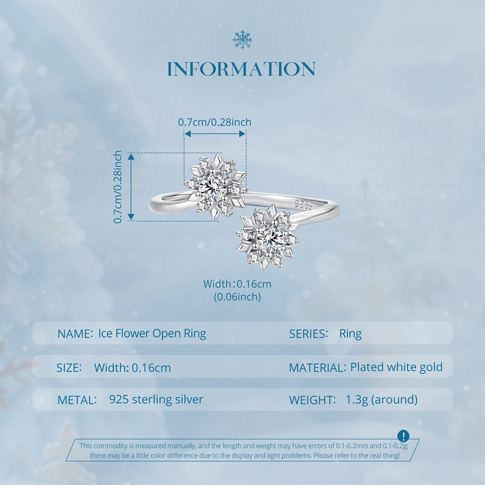 Bamoer 925 Sterling Silver Ice Flower Jewelry Set Double Snowflakes Open Ring Spring Hoop Earrings for Women Sparkling Gift