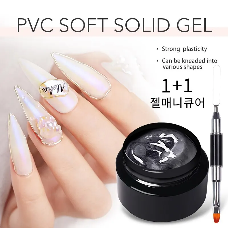 BORN PRETTY 5ml Modeling Carving Gel Nail Polish with Brush Aurora 2Pcs/Set PVC Soft Solid Gel Varinsh Transparent Soak Off Gel