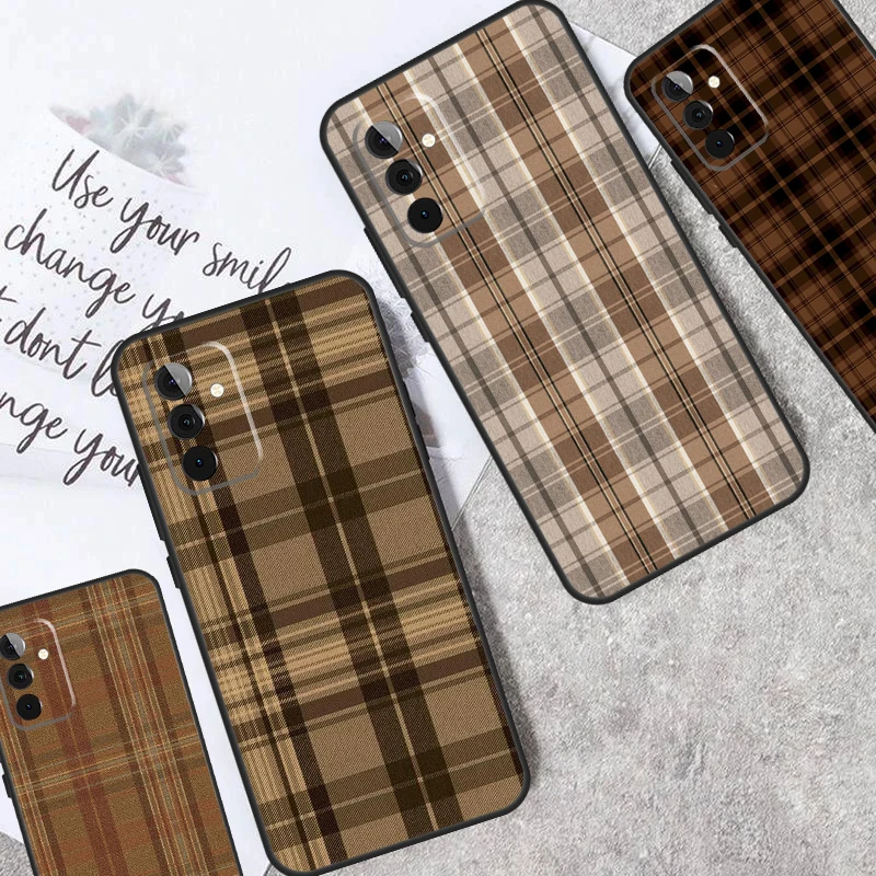 Brown Plaid Cover For Samsung Galaxy A52 A32 A22 A12 A13 A23 A33 A53 A51 A71 A15 A25 A14 A34 A54 Case