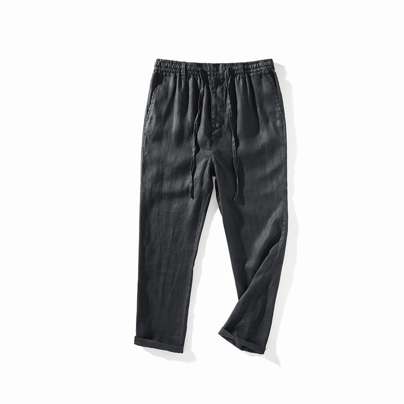 Pantaloni di lino larghi da uomo Casual giapponesi da uomo estivi pantaloni di lino traspiranti sottili pantaloni elastici in vita