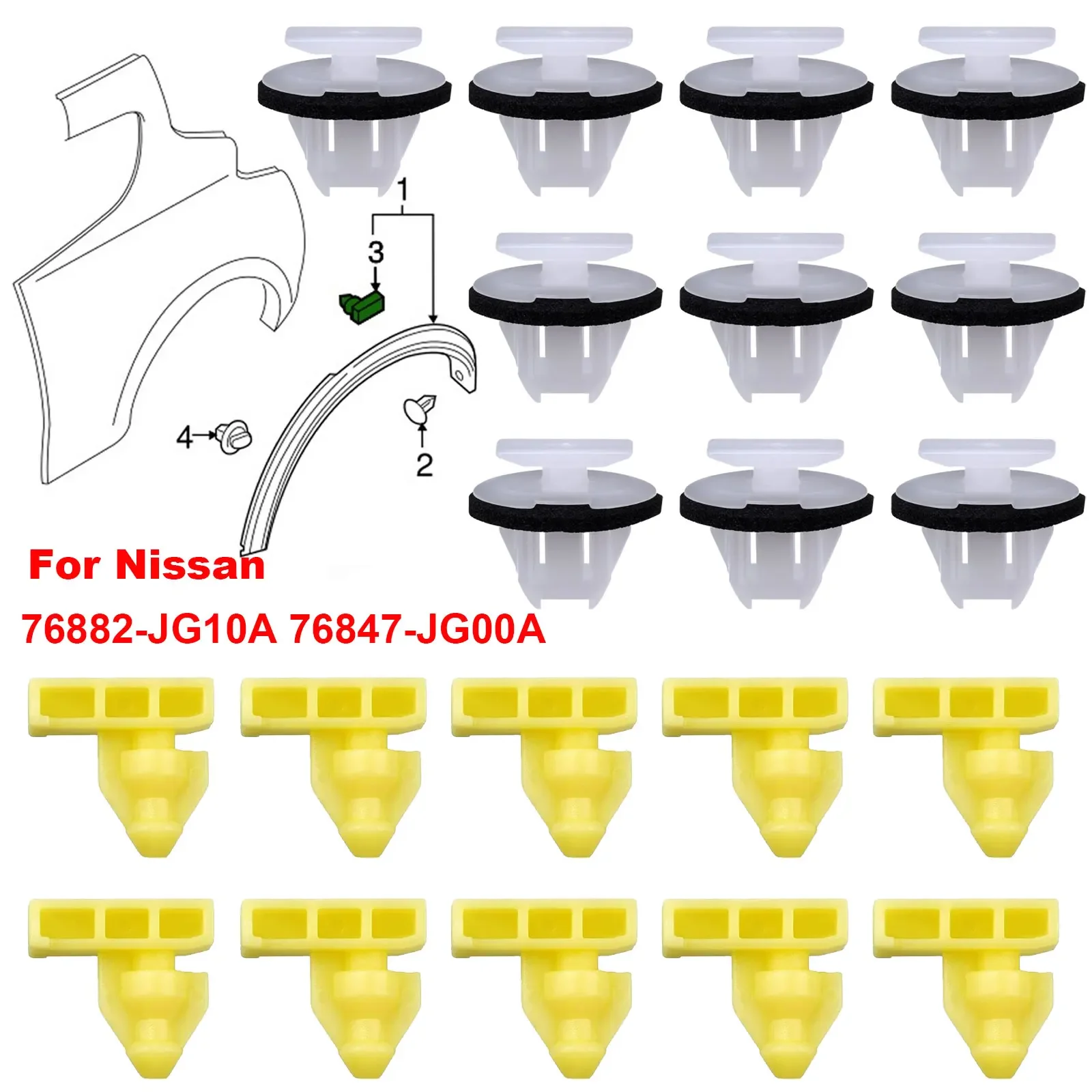 Molduras para Guardabarros, Clips de Moldura, Remaches para Automóviles, para Nissan Juke X-Trail T31 Murano Armada 76882-JG10A 76847-JG00A