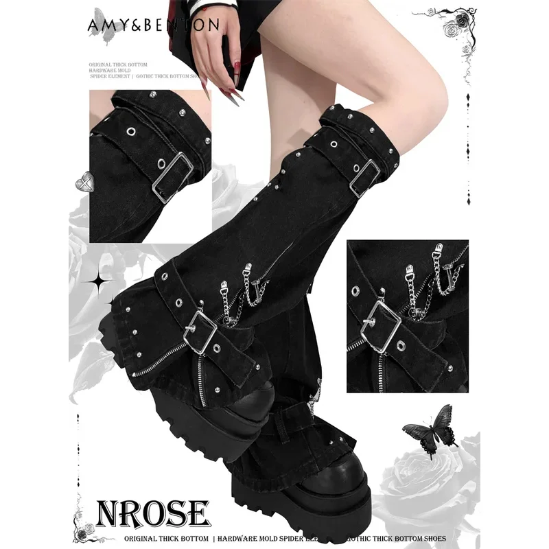 

25COSЧерные гетры Subculture Spicy Girl, японская серия Mine, массовое производство, высокие носки до бедра с цепочкой и молнией в стиле панк, гетры Y2K