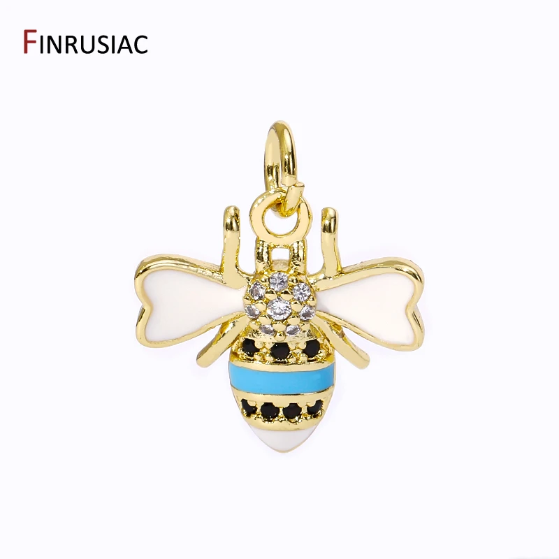 Trendy 18K Gold Plated Brass Zircon Crocodile Pendants,Enamel Shell Bee Charms For DIY Fashion Necklace Making Accessories